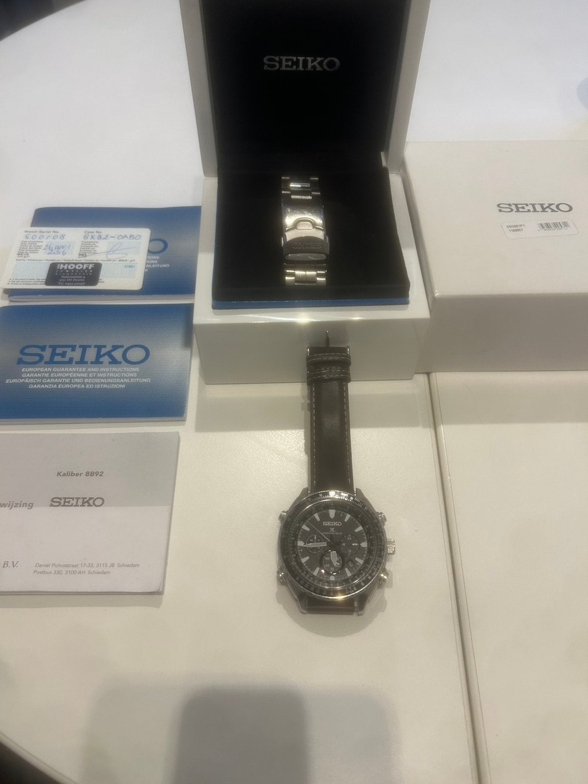 Seiko prospex radio sync solar chronograph, Sieraden, Tassen en Uiterlijk, Ophalen, Zo goed als nieuw, Leer, Seiko