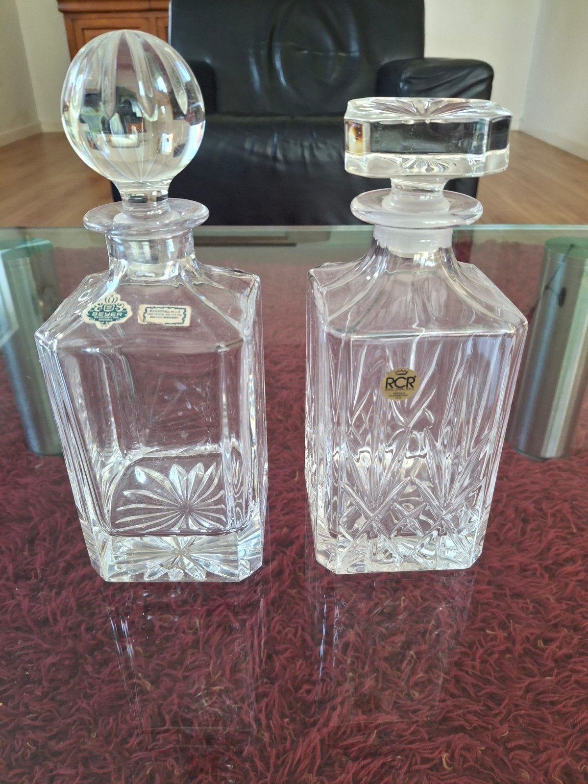 Set van 2 kristallen karaffen - Beyer & RCR, Antiek en Kunst, Antiek | Glas en Kristal, Ophalen of Verzenden