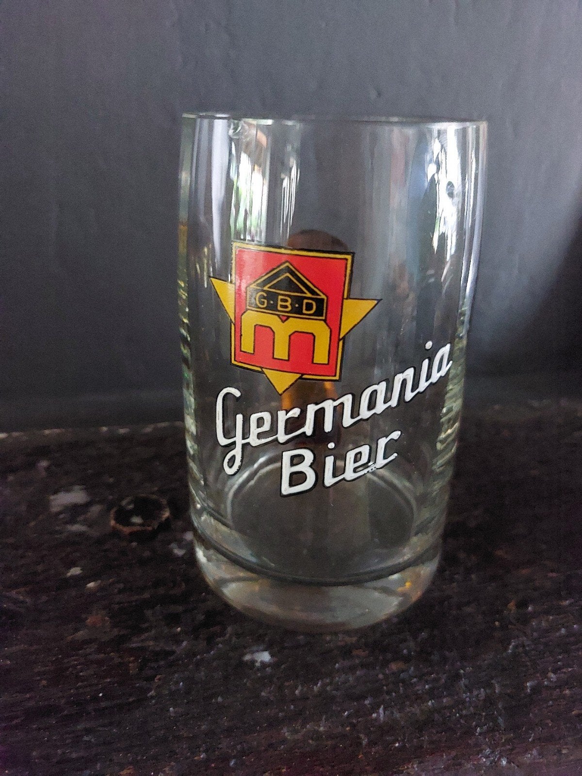 Vintage 0,5L Germania Bierpul met Emaille Opschrift, Ophalen of Verzenden