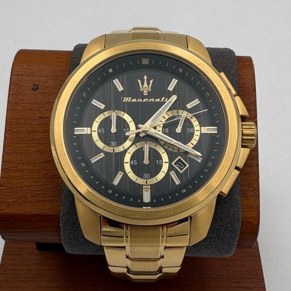 Maserati Successo Black Gold chronograaf horloge - Compleet, Ruilrijk, Zo goed als nieuw, Info@ruilrijk.nl, Neerstraat 60, 6041 KD Roermond