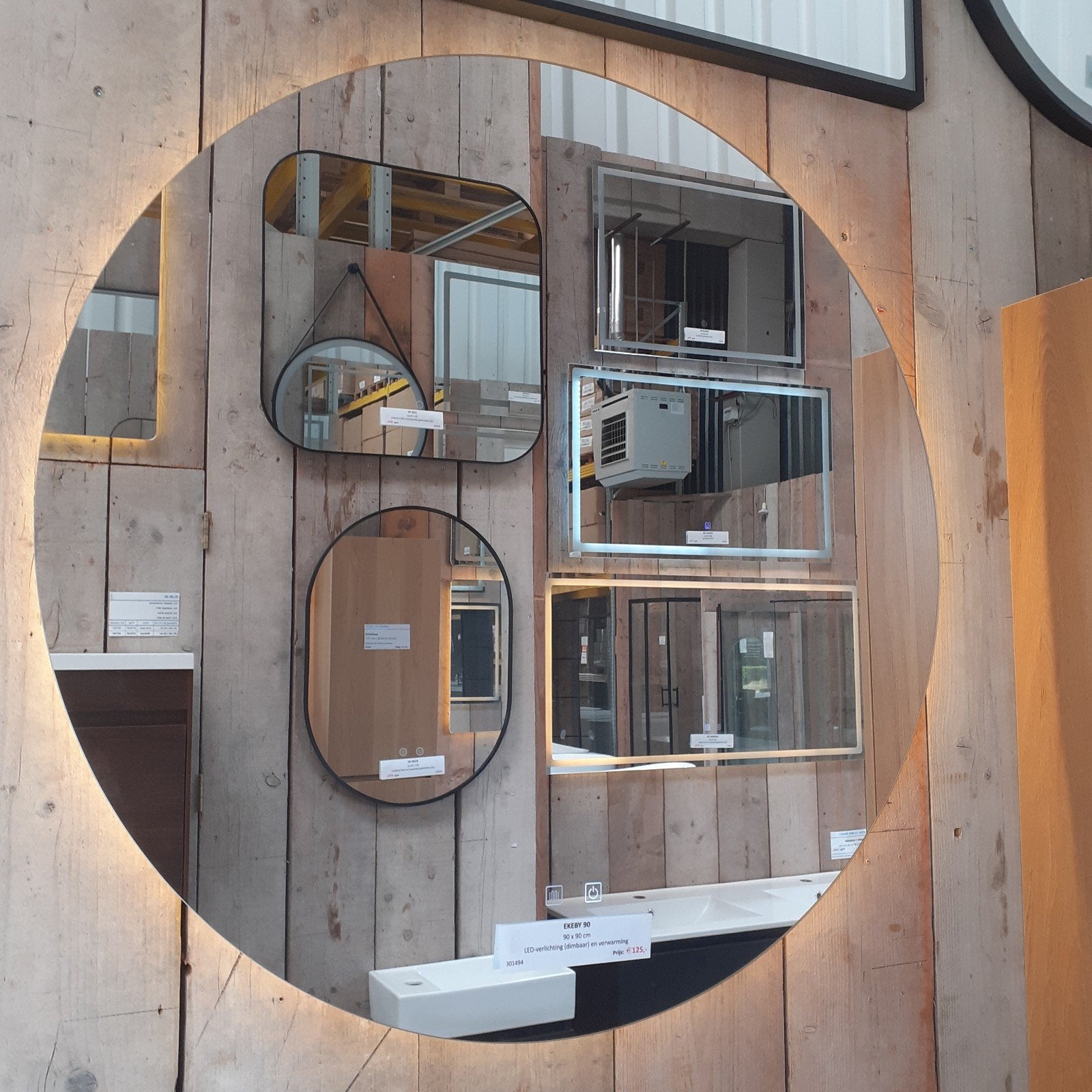 SALE! Spiegel, condensvrij, LED 3 kleuren, rond, Ekeby 90, Ophalen of Verzenden, Nieuw