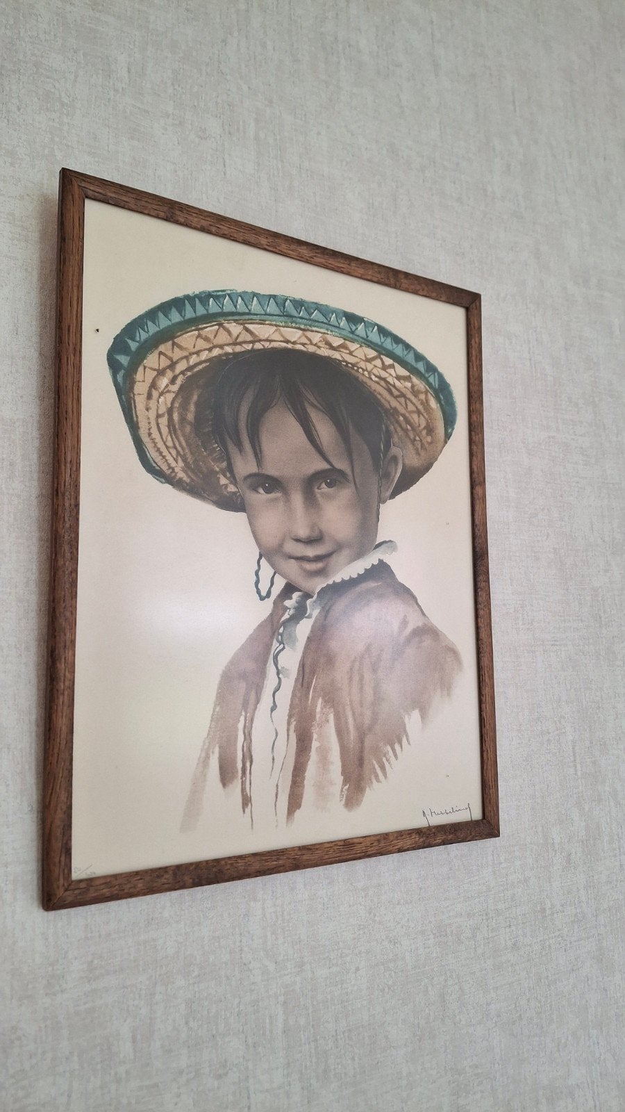 Portret van een jongen met sombrero, gesigneerd, Antiek en Kunst, Ophalen