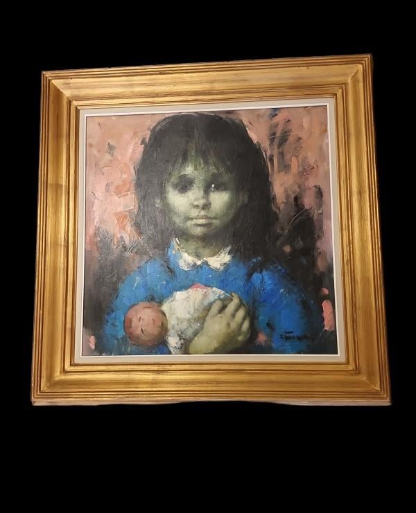 Victor Quiénen (1918-1983) meisje met pop, Antiek en Kunst, Kunst | Schilderijen | Klassiek, Ophalen