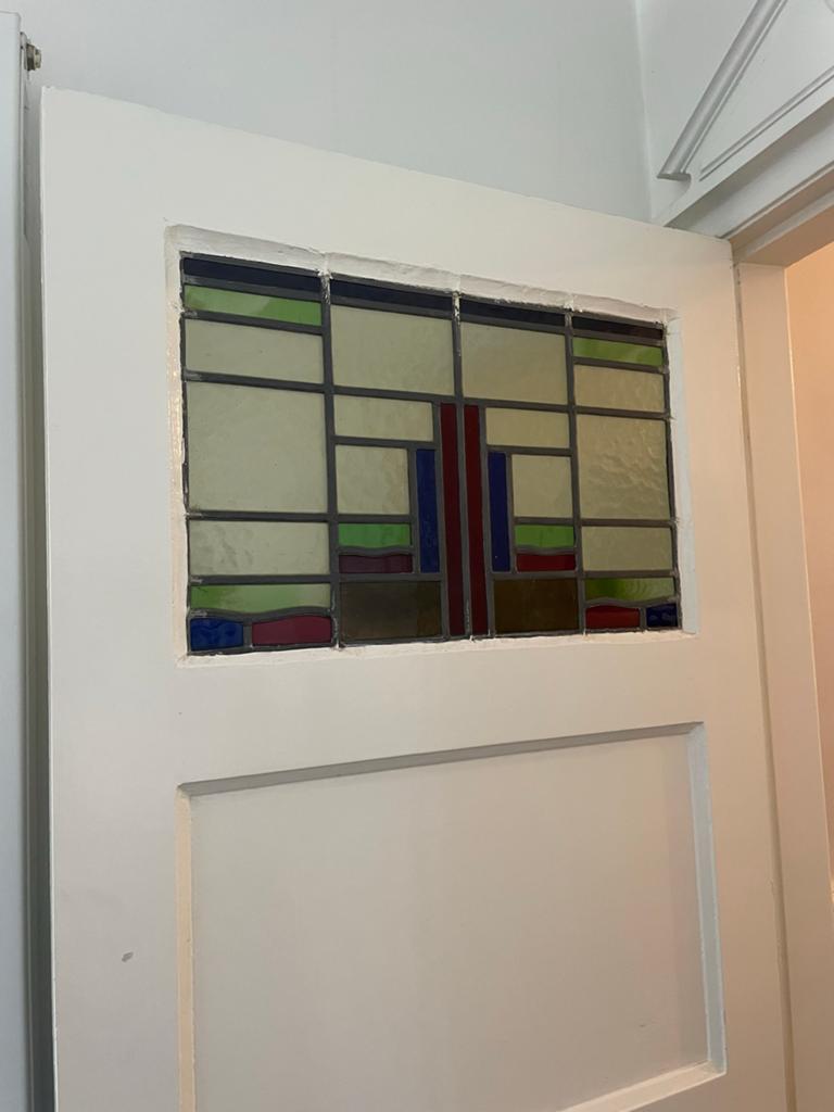 Binnendeur met glas in lood (211x77 cm), Doe-het-zelf en Verbouw, Deuren en Horren, Ophalen, Gebruikt, 80 tot 100 cm, Binnendeur