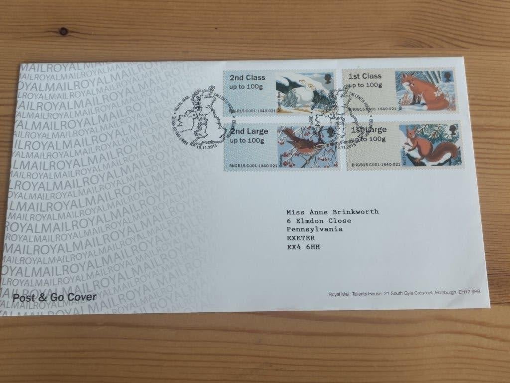 Engeland Post & Go FDC Winter Fur and Feathers, Ophalen of Verzenden, Gestempeld