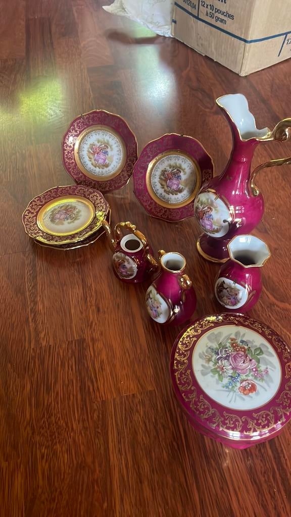 Vintage Bavaria Schaller Porseleinen Set - Rood/Goud, Ophalen, Zo goed als nieuw