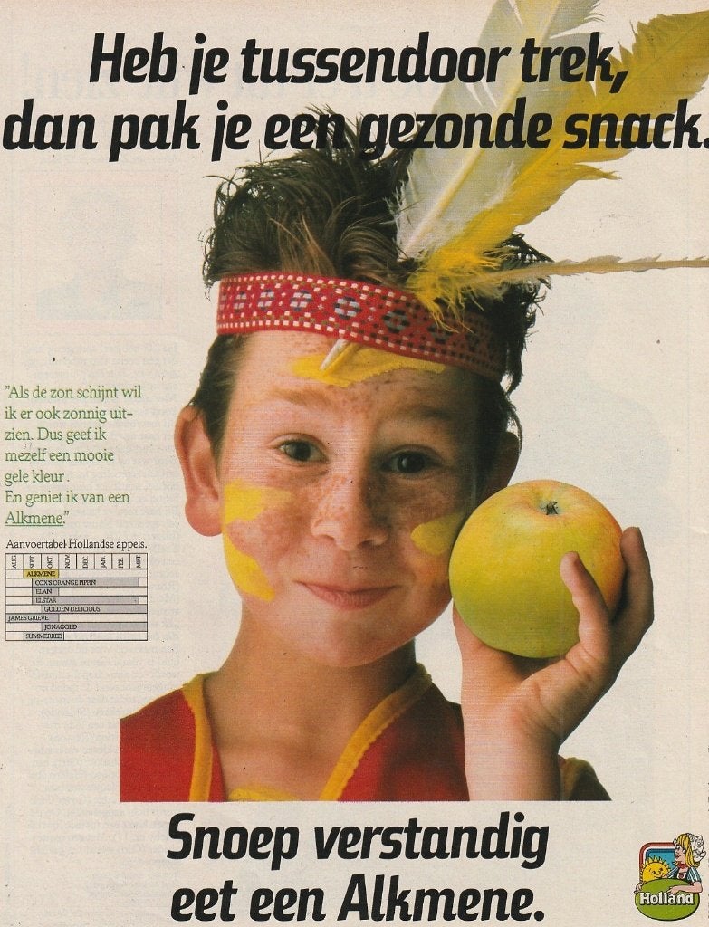 retro reclame 1989 Alkmene appels jongetje sproetjes, Verzenden, Overige typen
