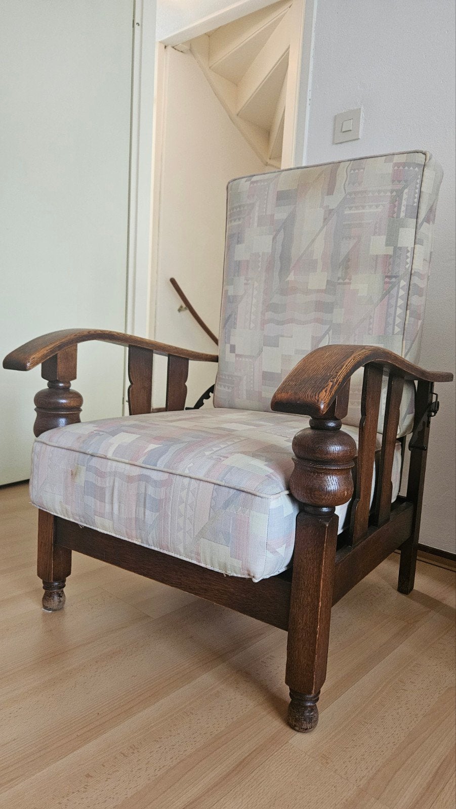 Vintage houten fauteuil met verstelbare rugleuning, Ophalen