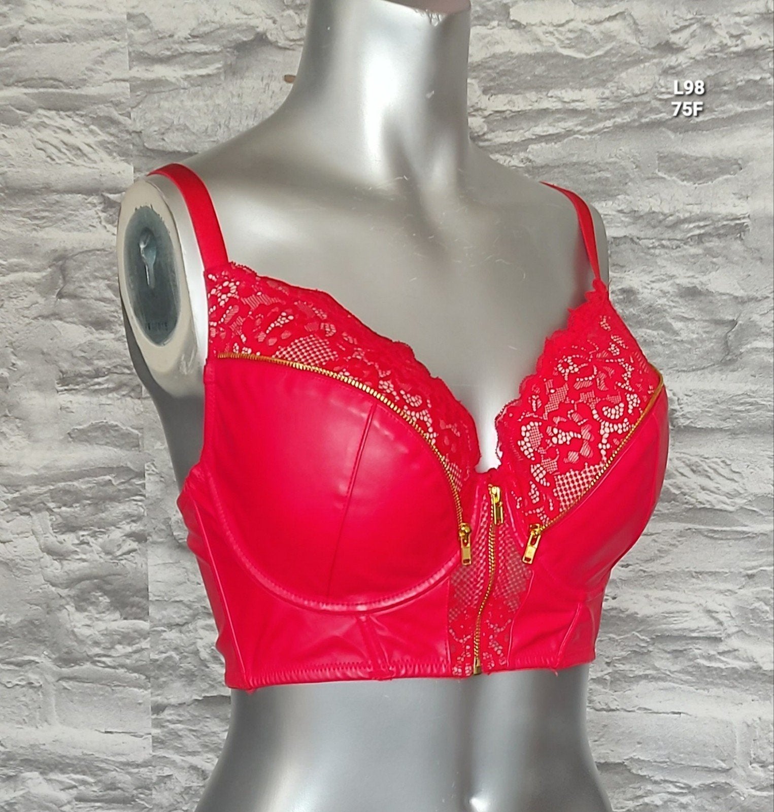 Kinky Rode Leren Bustier met rits en bandjes, maat 75F, Ophalen of Verzenden, Rood, Body of Korset