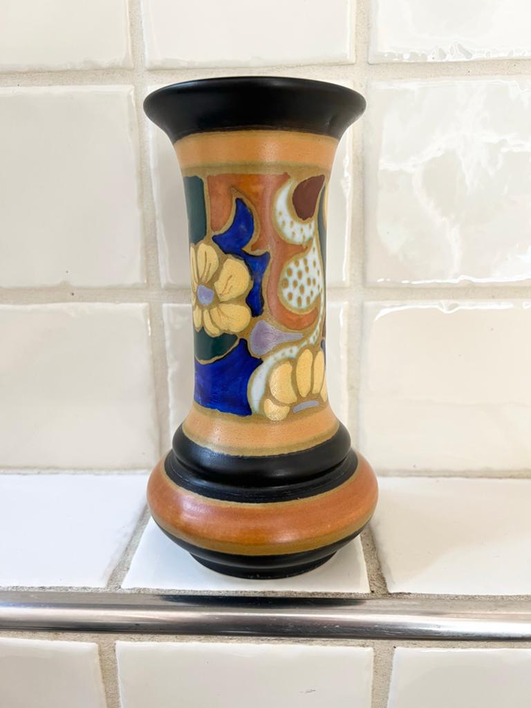 ESKAF Huizen art deco vaasje/plateel vaas - ca. 18,5 cm, Ophalen of Verzenden
