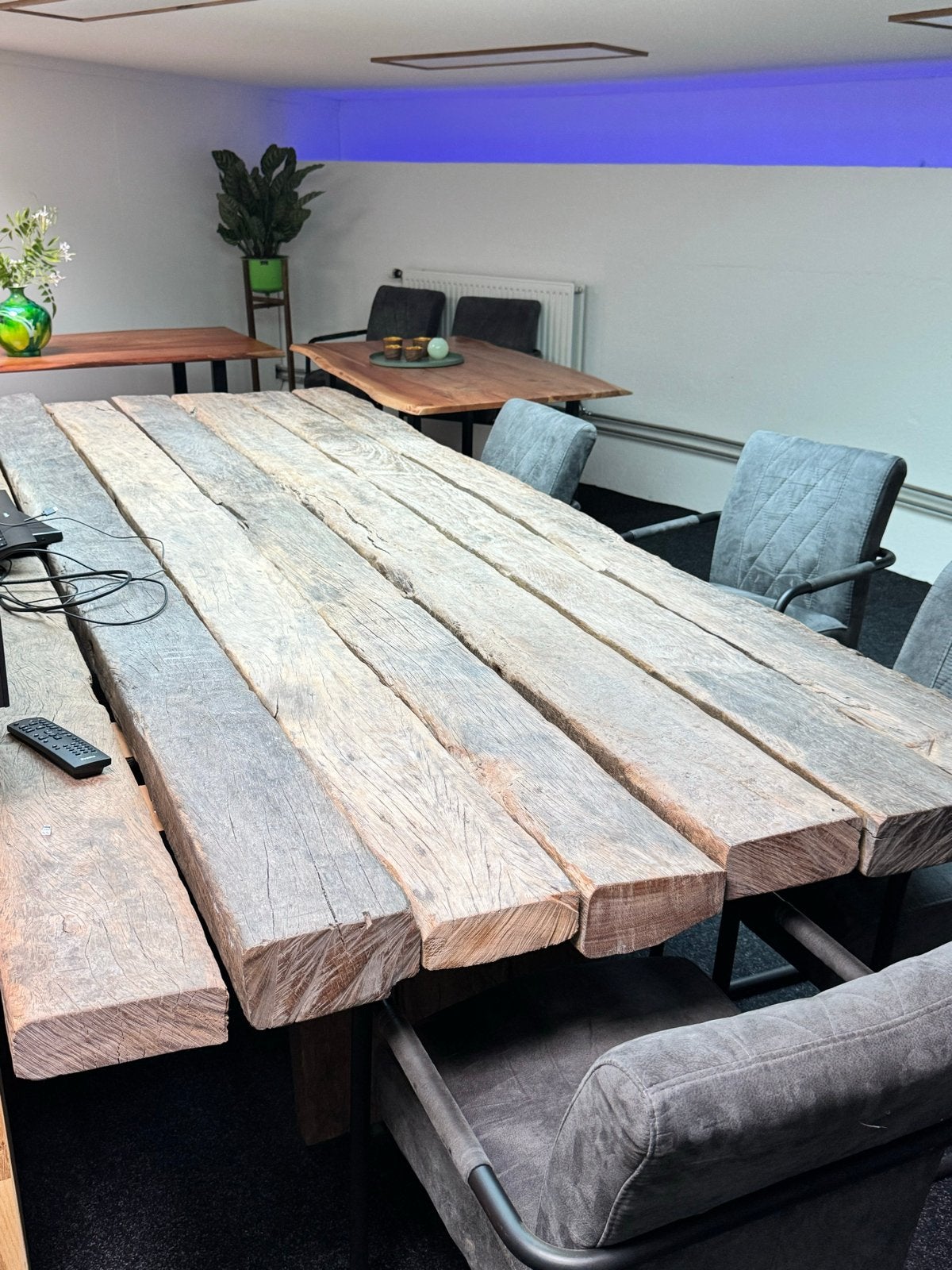 Robuuste eiken balkentafel - Uniek design, Ophalen, 100 tot 150 cm, Eikenhout, 200 cm of meer