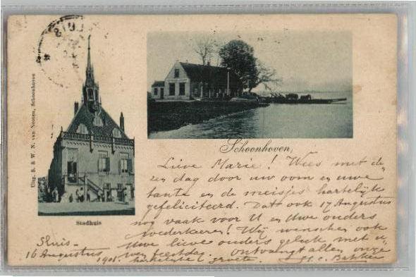 Schoonhoven TOPKAART uitg S & W N. van Nooten st 1901, Verzamelen, Ansichtkaarten | Nederland, Verzenden, Voor 1920, Gelopen, Zuid-Holland
