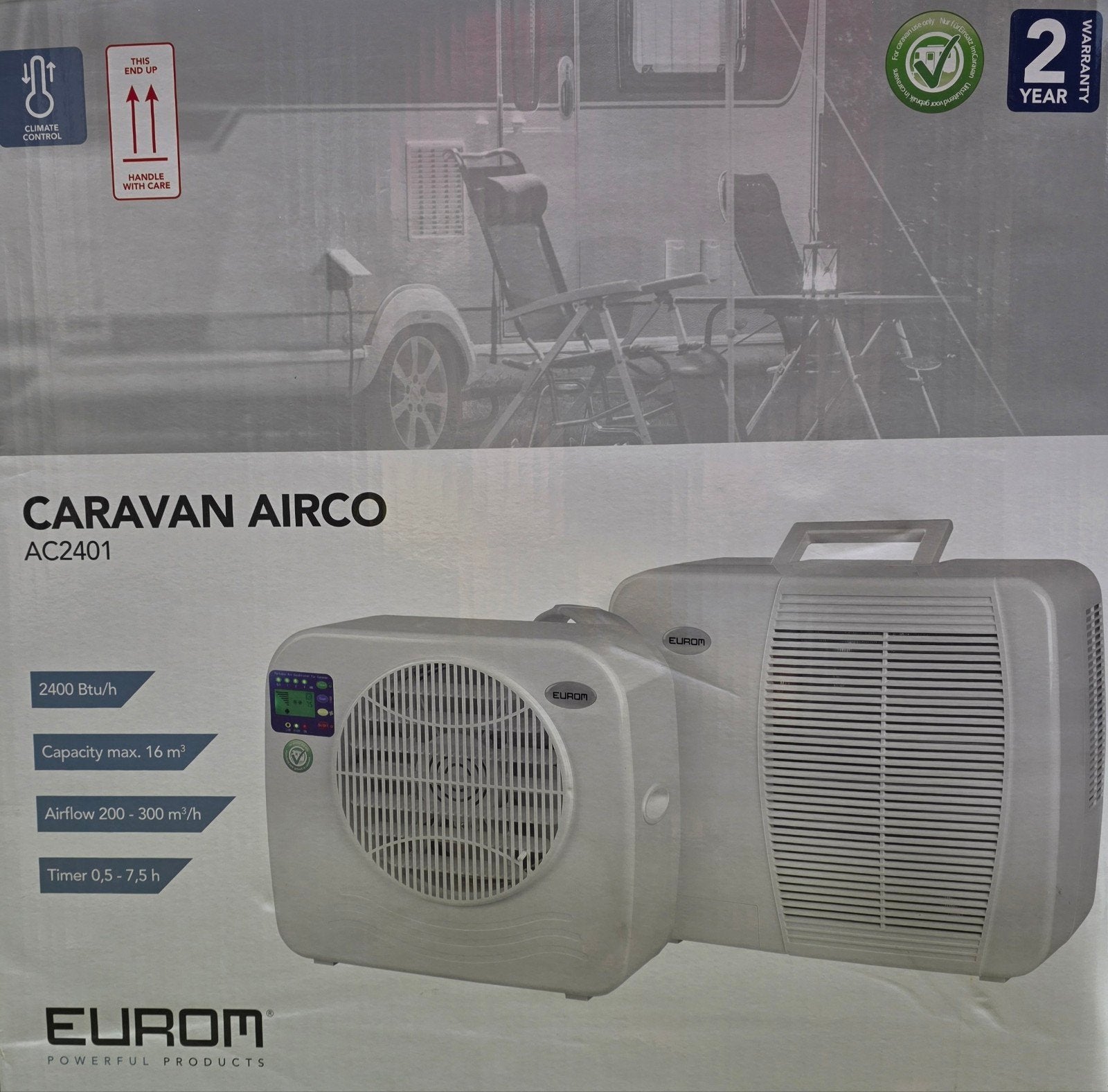 Eurom Caravan Airco AC2401 - Als nieuw in doos, Ophalen, Minder dan 60 m³, Timer, Nieuw