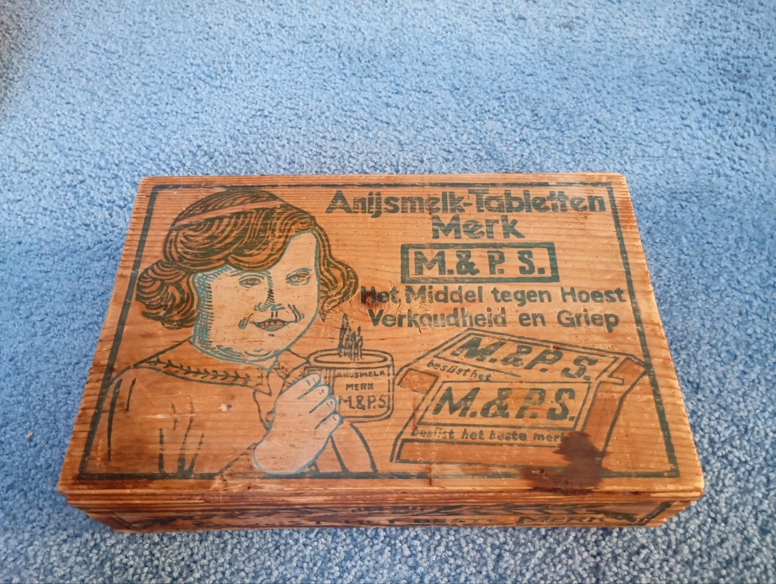 Vintage M&P.S Anijsmelk Tabletten Kistje Hout, Ophalen of Verzenden