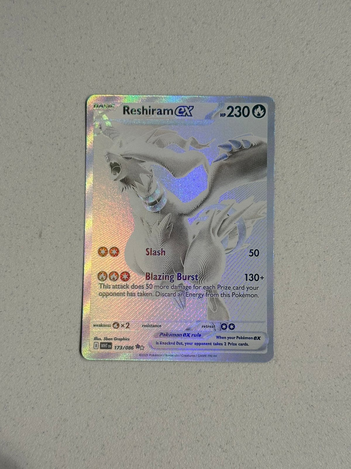 Reshiram ex 173 White Flare NM, Ophalen of Verzenden, Zo goed als nieuw
