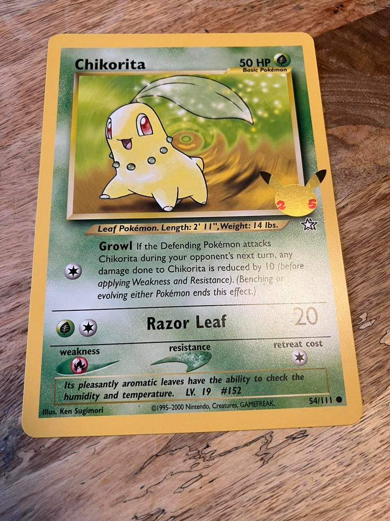 Pokemon chikorta grote kaart goede staat, Ophalen of Verzenden, Zo goed als nieuw, Losse kaart