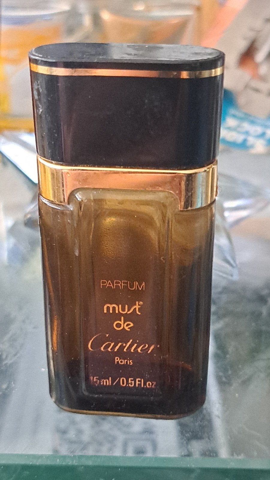 Must de Cartier parfumflesje, 15 ml, parfum, leeg, Ophalen of Verzenden, Gebruikt, Parfumfles