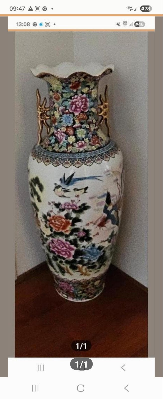 Grote Chinese vaas met bloemen en vogels, Antiek en Kunst, Antiek | Vazen, Ophalen of Verzenden