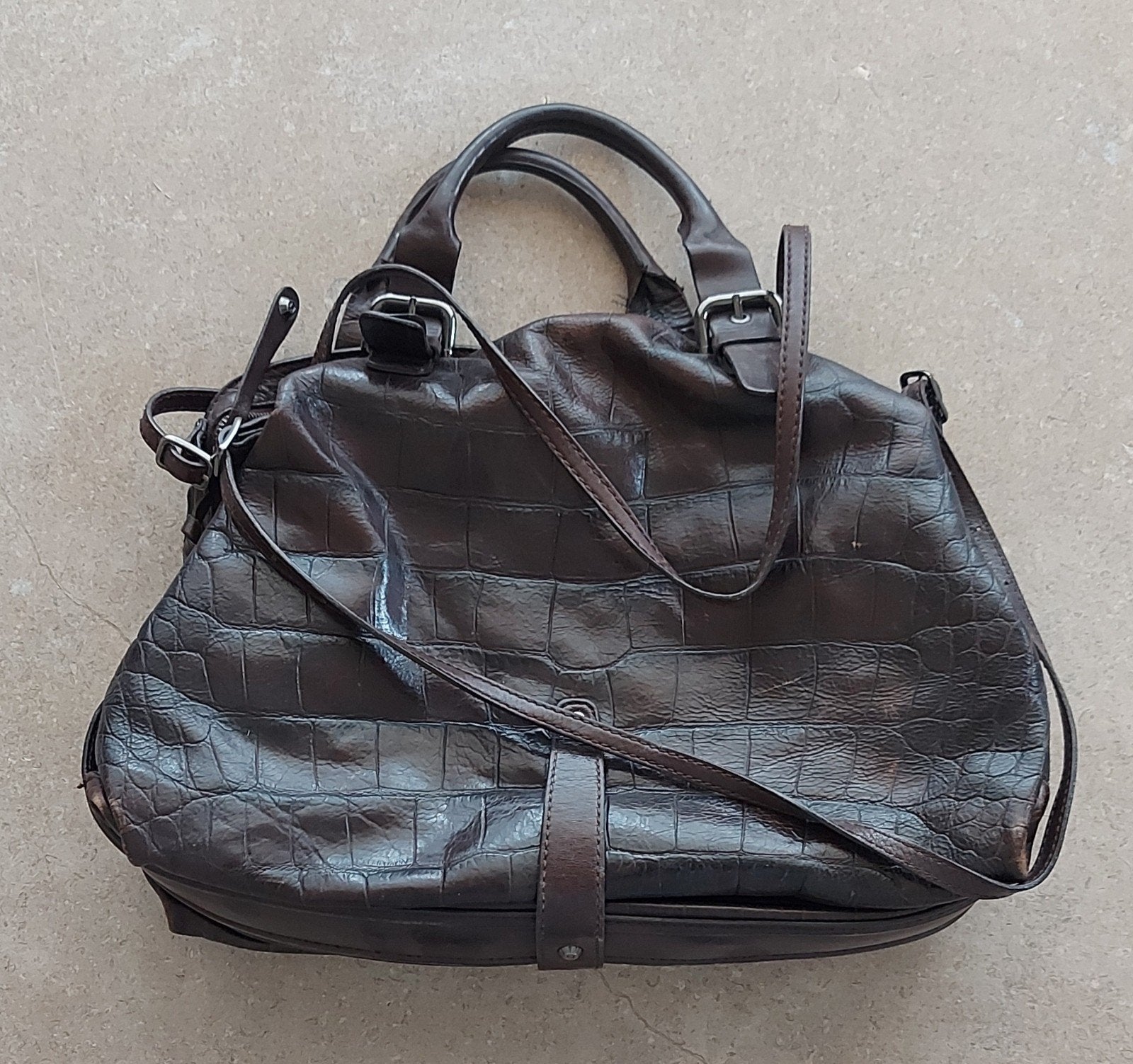 Luana Italy Leren Handtas Reptielenprint Donkerbruin, Sieraden, Tassen en Uiterlijk, Tassen | Damestassen, Ophalen of Verzenden