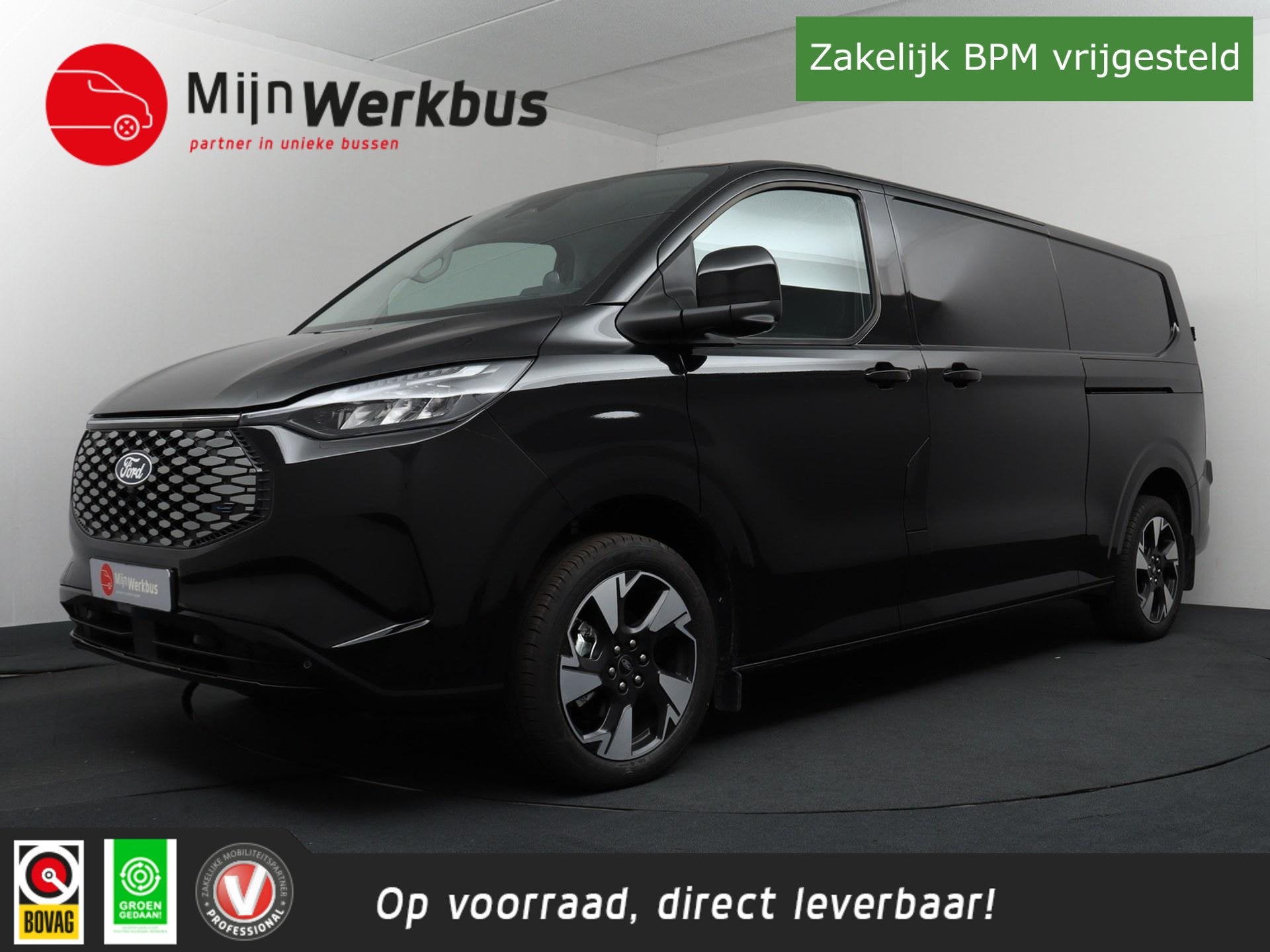 Ford E-Transit Custom 340 L2H1 Limited 71 kWh | ACC | 360°, Automaat, 470 min, Zwart, 218 pk
