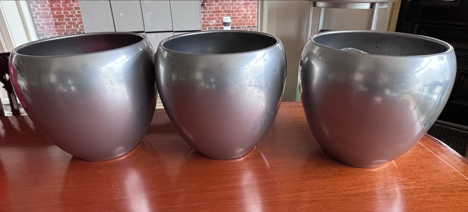Set van 3 zilverkleurige vazen/potten, gebruikt, Ophalen, Gebruikt, Zilver, Metaal