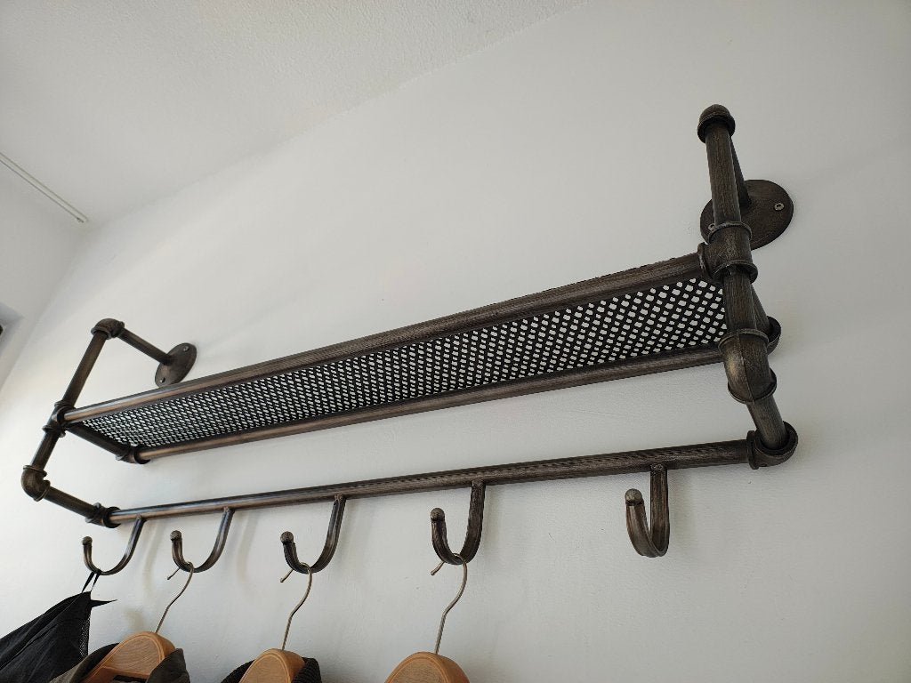 By-Boo Industriële Kapstok Metaal met Hoedenplank en 5 Haken, Zo goed als nieuw, Minder dan 100 cm, Metaal, Ophalen