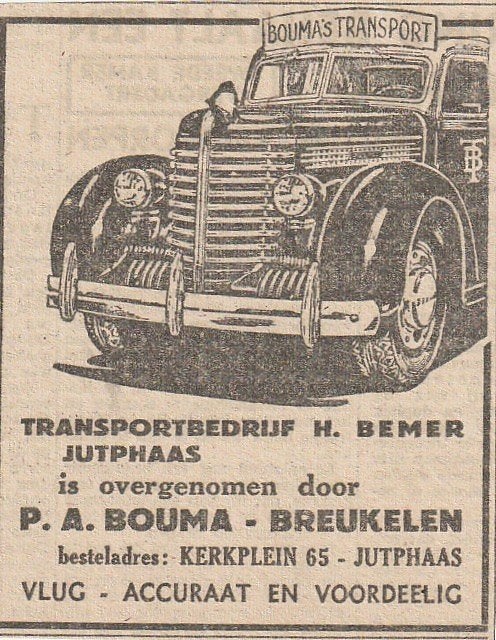 retro reclame 1946 Bouma transport Jutphaas Bemer auto, Verzenden, Overige typen