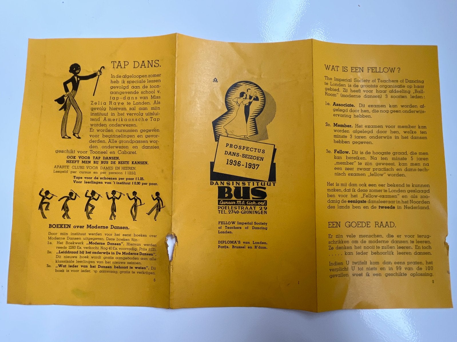Dansinstituut Bus Prospectus Dans-Seizoen 1936-1937, Ophalen of Verzenden, Gelezen, Catalogus