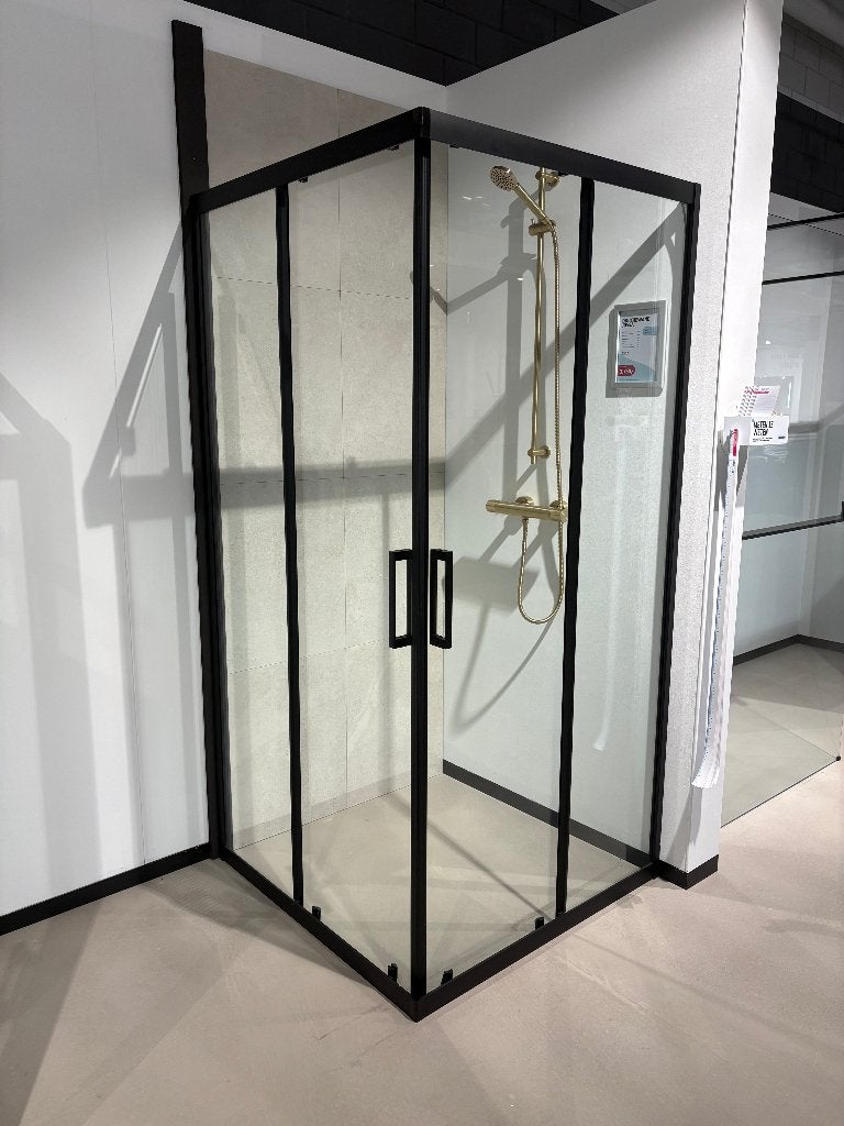 Hoekschuif douchecabine mat zwart 100x100, Ophalen, Zo goed als nieuw, Glas, Douche