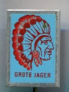 Grote jager rood/blauw op aluminium indiaan speldje( U_454), Verzenden, Nieuw, Figuurtje, Speldje of Pin
