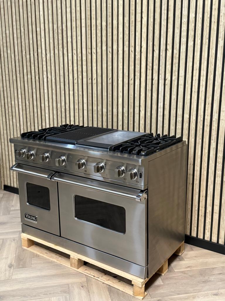 Luxe Viking 121cm Inox Gas met Krachtige Branders + bakplaat, Witgoed en Apparatuur, Warmhoudplaat, 60 cm of meer, Ophalen of Verzenden