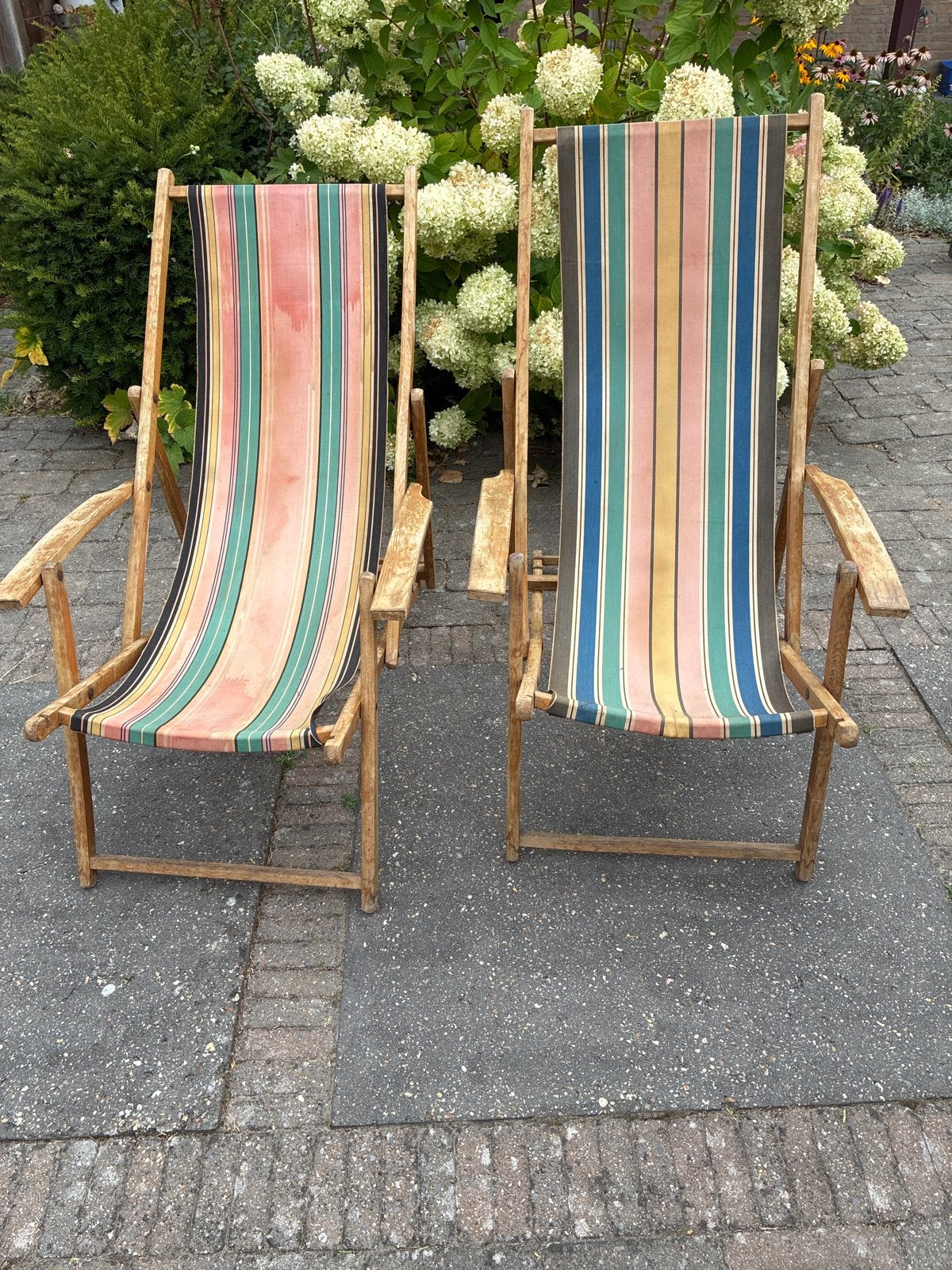 Vintage houten strandstoelen - set van 2, Ophalen, Gebruikt, Hout, Inklapbaar