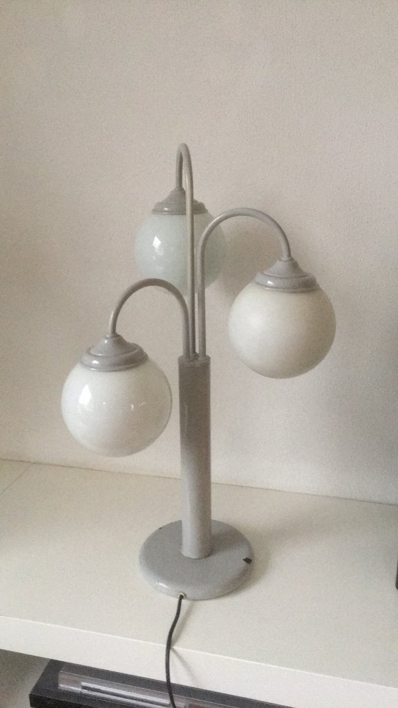Vintage Tafellamp met 3 Bollen - Grijs/Wit, Gebruikt, Overige merken, Vintage, Met schakelaar