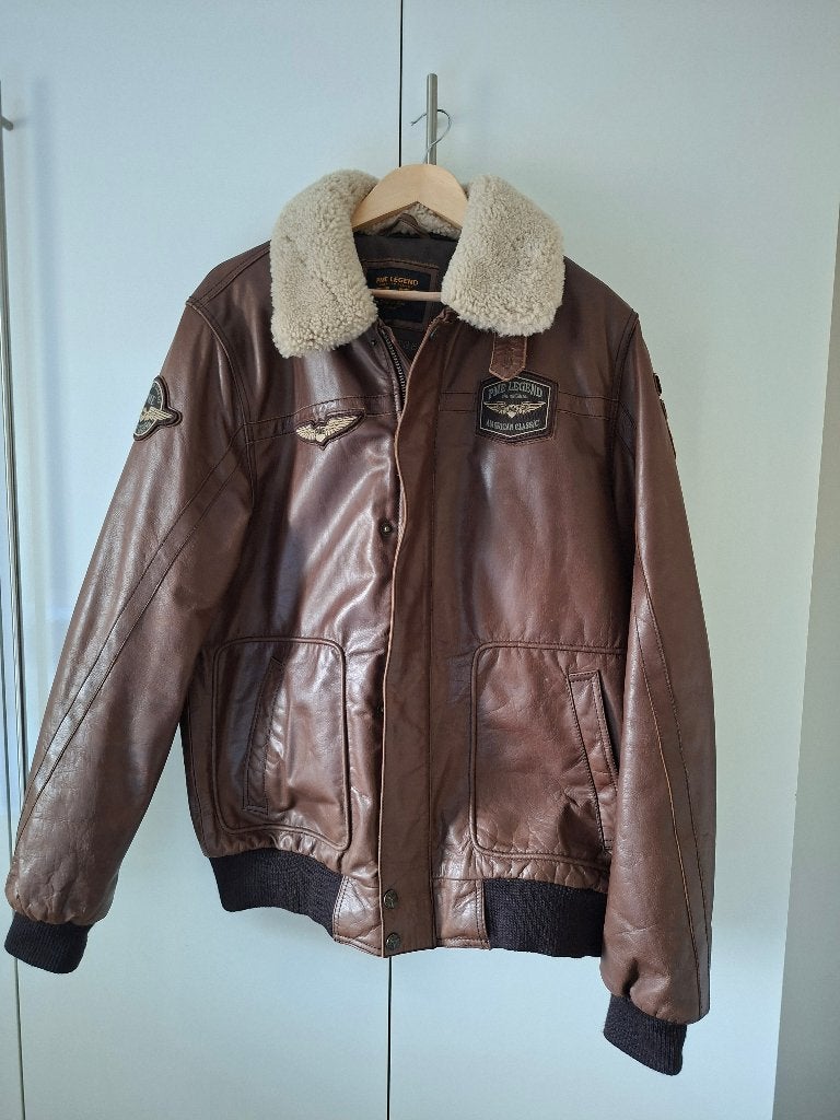 Leren winterjas heren, Kleding | Heren, Jassen | Winter, Ophalen, Bruin, Overige maten, Zo goed als nieuw