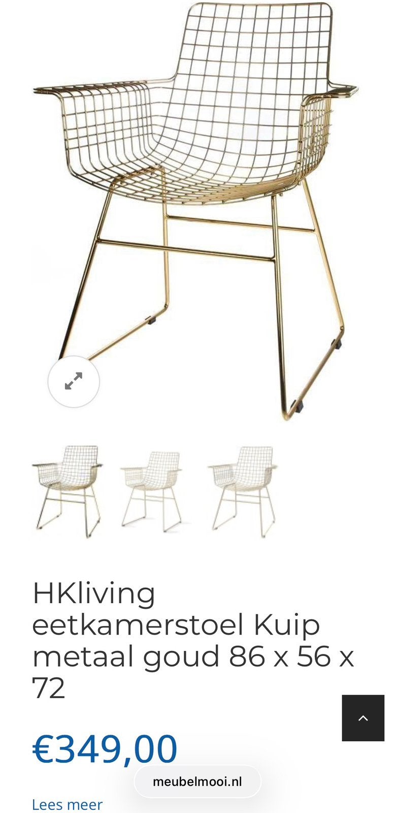 HKLiving draadstoel gouden en lichte bekleding, Ophalen, Overige kleuren, Zo goed als nieuw, Metaal