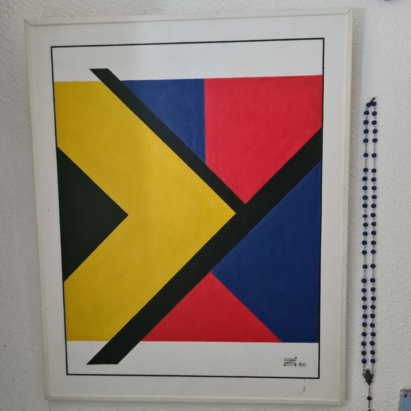 Abstracte geometrische kunst in primaire kleuren, Antiek en Kunst, Ophalen, Abstract, Ingelijst, Olieverf