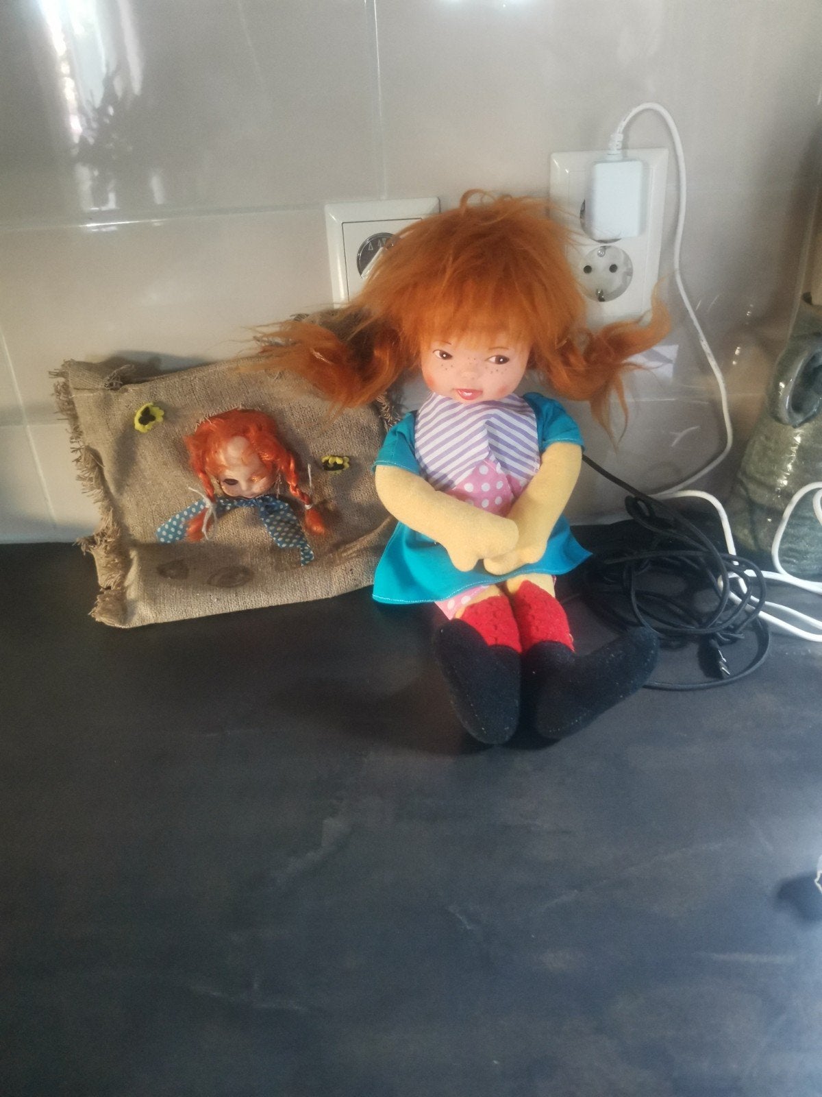 Vintage Pippi Langkous pop met tas - Uniek verzamelobject, Ophalen of Verzenden