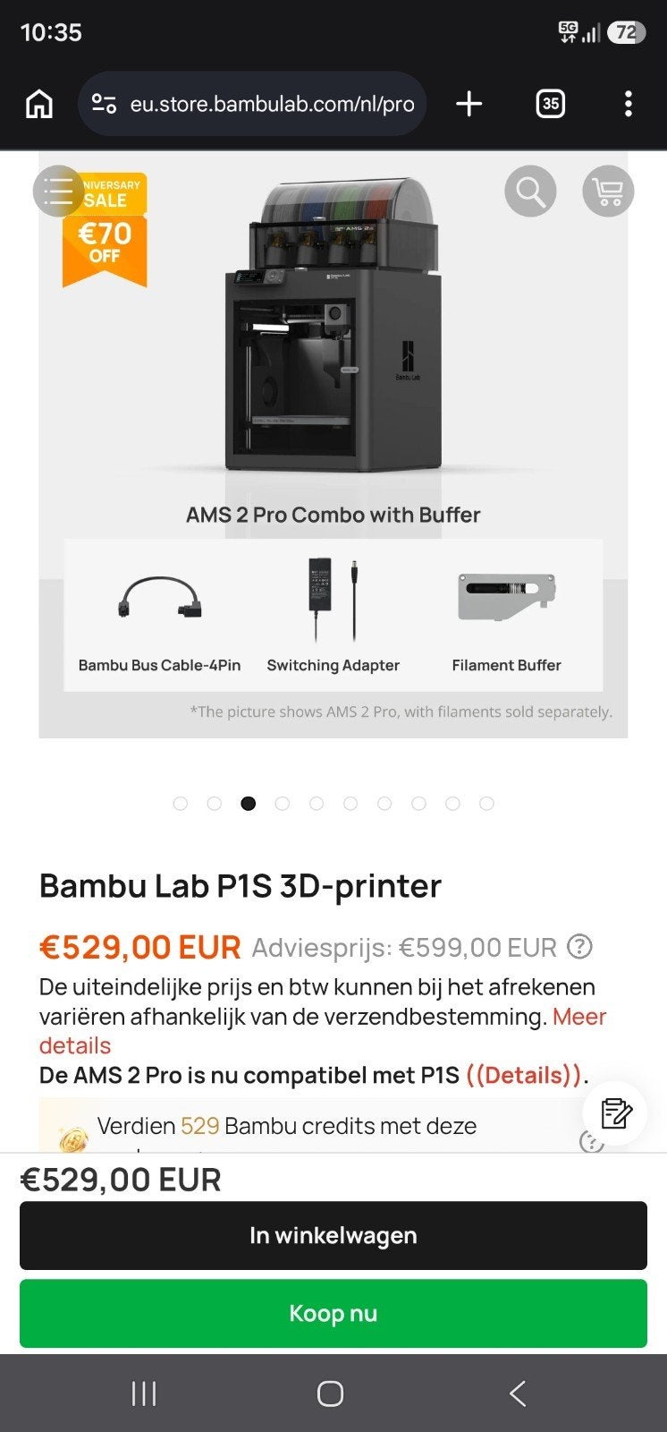 Nieuwe bambulab p1s met ams 2., Computers en Software, 3D Printers, Ophalen, Nieuw, Bambu lab p1s