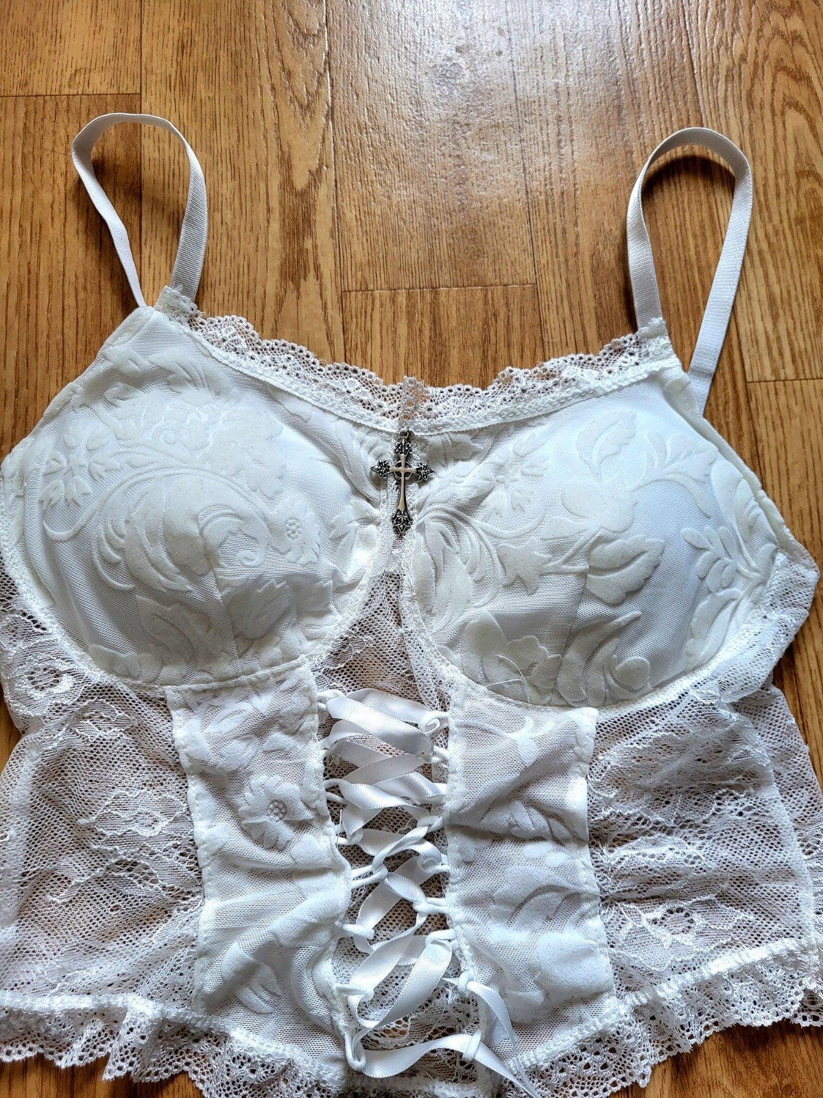 Nieuwe y2k Gothic witte lace camisole top, Wit, Nieuw, Ophalen of Verzenden, Maat 36 (S)