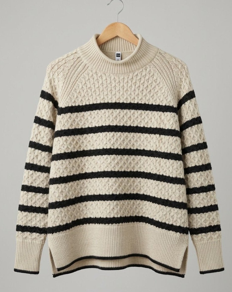 Hema gestreepte trui met col - Maat XL, Beige, Maat 46/48 (XL) of groter, Ophalen of Verzenden, Gedragen