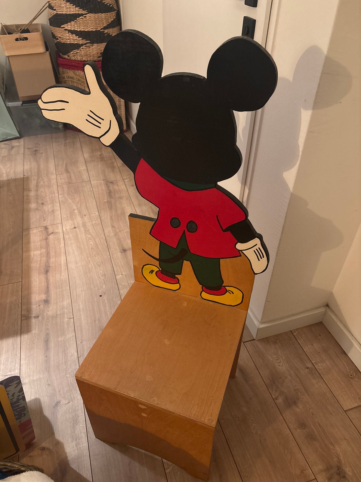 Vintage Mickey Mouse Kinderstoel - Houten Stoeltje, Ophalen, Gebruikt, Stoel(en)