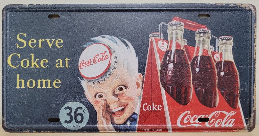 Coca Cola mannetje license plate reclamebord van metaal deco, Verzamelen, Reclamebord, Info@deconoord.nl, Deco Noord, Nieuw