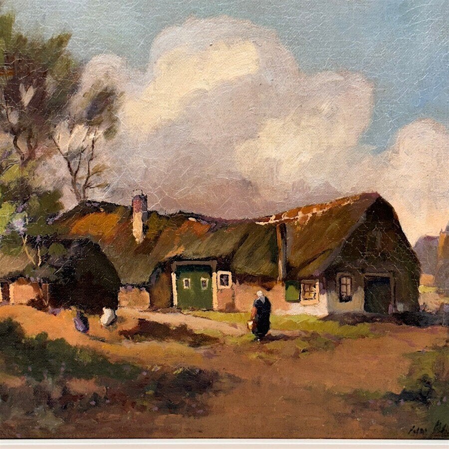 Jan Knikker sr. (1889-1957) - Boerenerf, mogelijk Veluwe, Antiek en Kunst, Kunst | Schilderijen | Klassiek, Ophalen of Verzenden