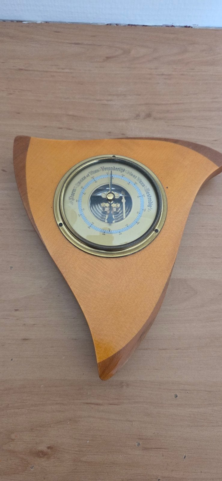 Vintage Barometer op Houten Plaat - Mooi Weer & Storm, Ophalen, Gebruikt, Barometer