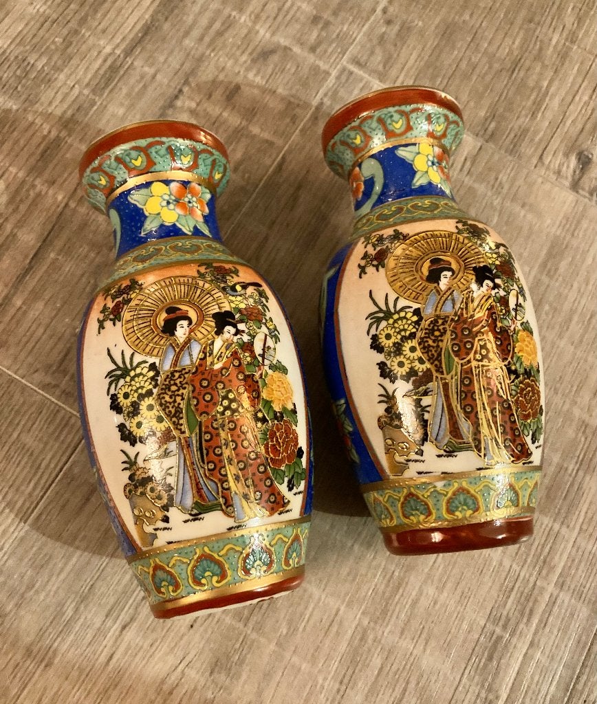 Vintage antieke Japanse 2x vazen Satsuma keramiek porselein, Ophalen of Verzenden