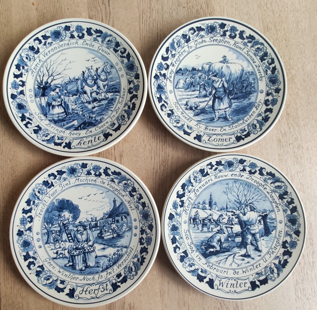 Delftsblaauwe Wandborden, de Vierjaargetijden, Antiek en Kunst, Antiek | Wandborden en Tegels, Ophalen