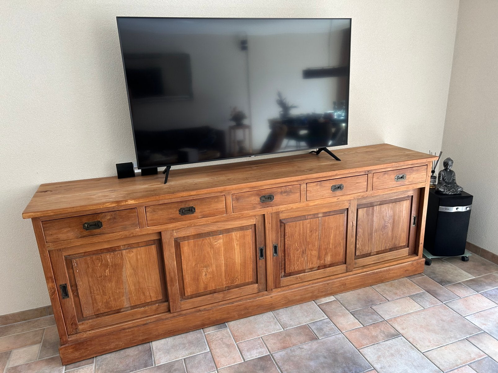 Robuust dressoir van teakhout, Ophalen, Teakhout, Met lade(s), Zo goed als nieuw
