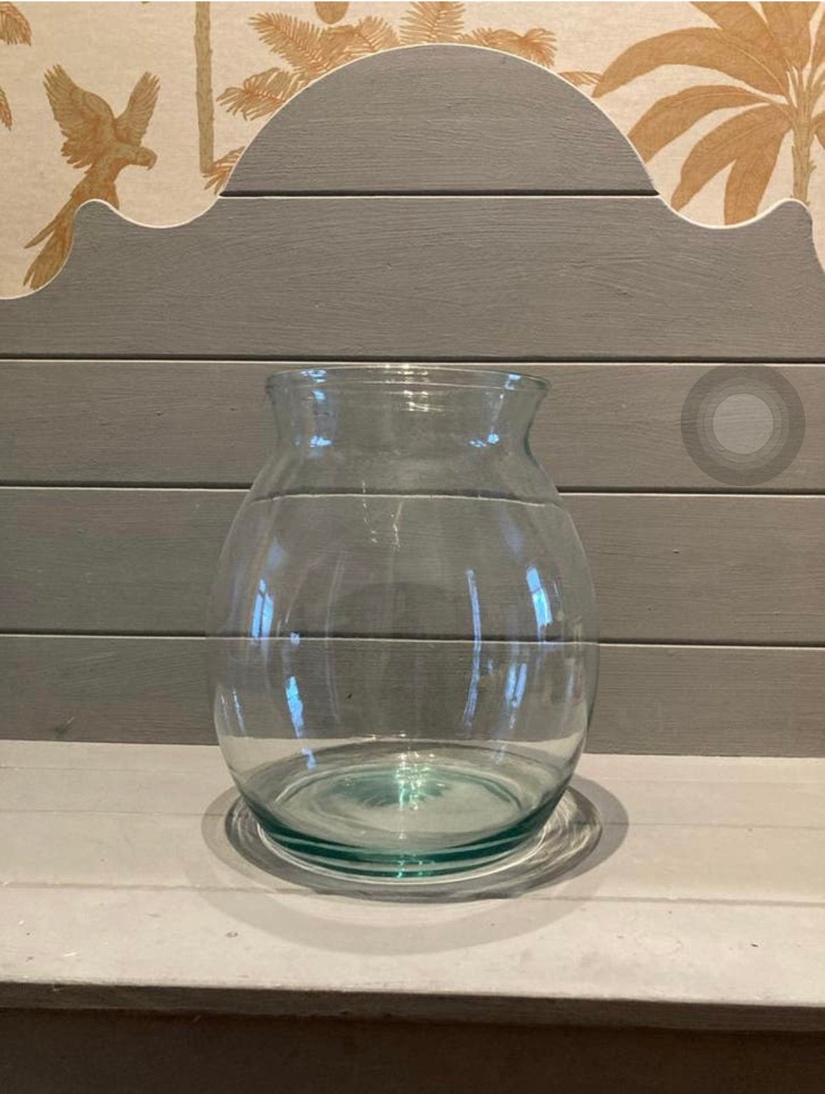 Grote transparante bolle vaas met blauwe tint - 33 cm hoog, Ophalen, Zo goed als nieuw, Blauw, Glas