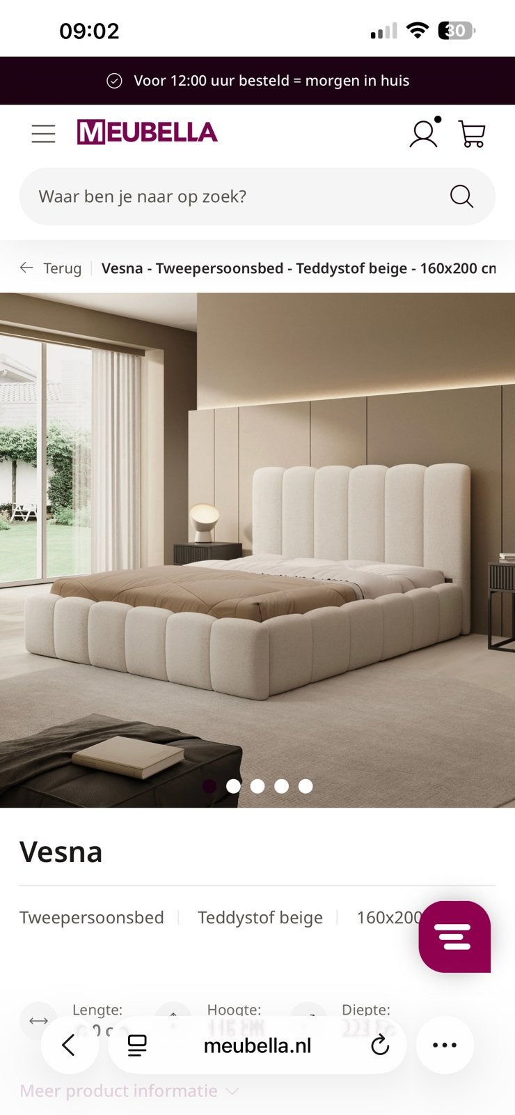 Vesna tweepersoonsbed 160x200 teddy beige –zo goed als nieuw, Ophalen, Tweepersoons, Zo goed als nieuw, 160 cm