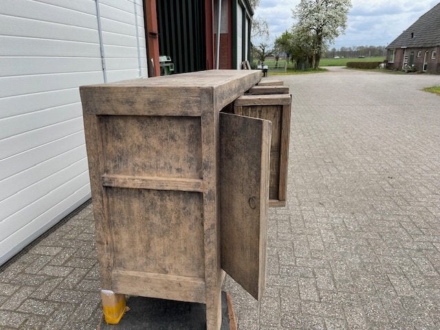 Dressoir 229 cm antiek Elm houten exclusief Uniek item., 1 of 2 laden, Nieuw, Ophalen of Verzenden, 200 cm of meer